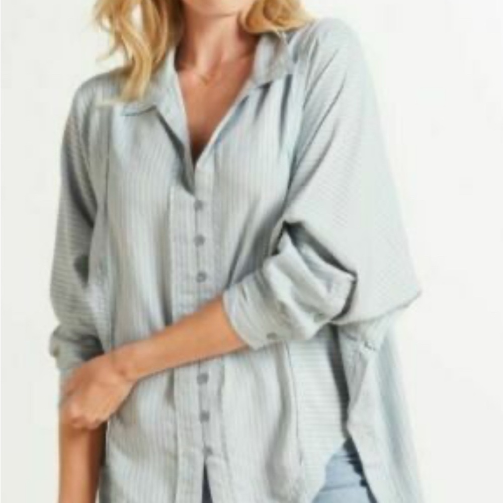 NWT Free People One and Only stripe Button-Up Women's Top medium - Picture 3 of 7